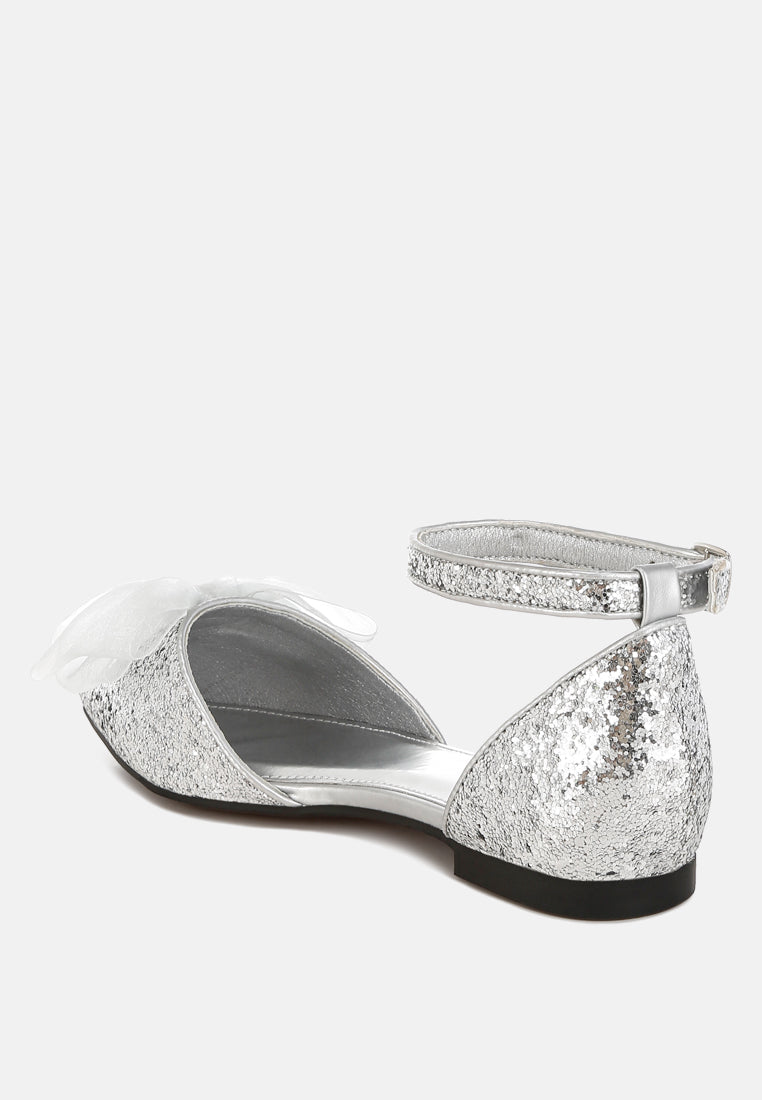  Clarice Sheer Bow Detail Glitter Flat Sandals