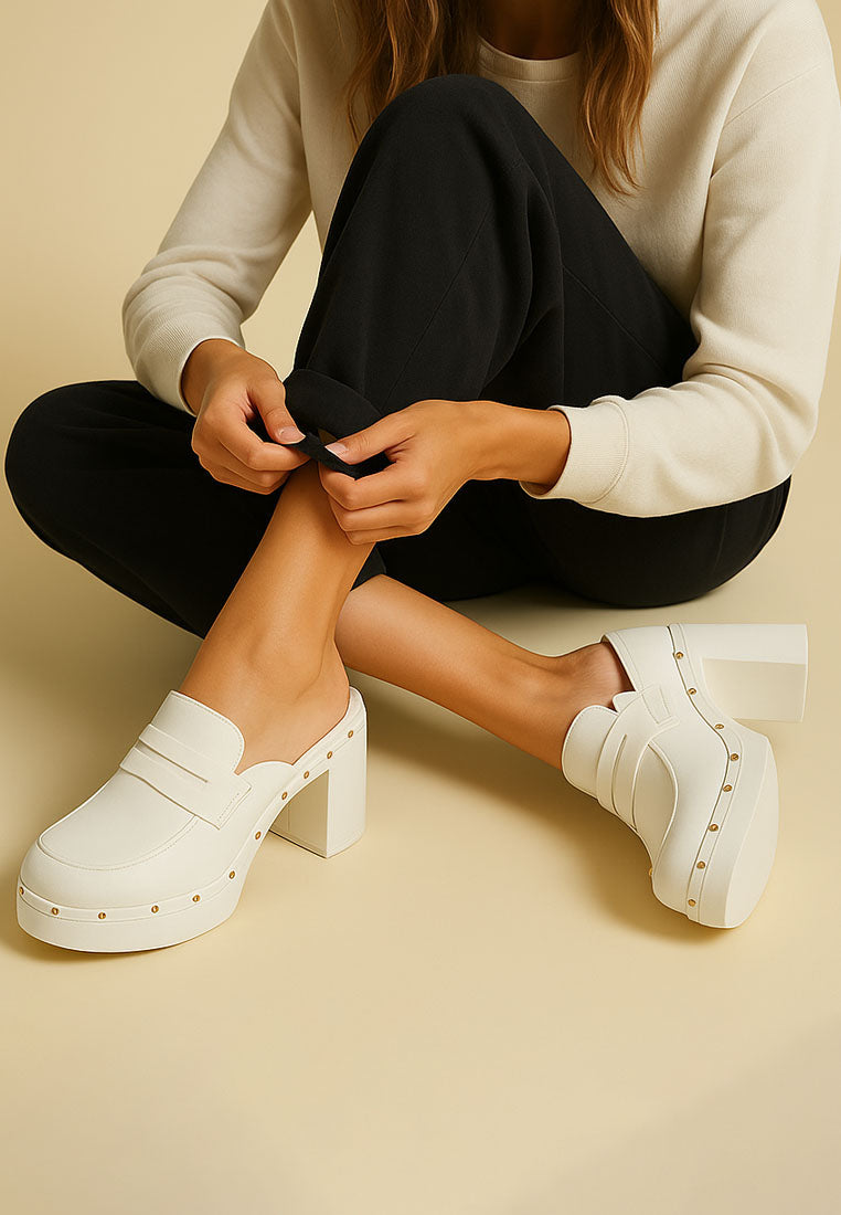  Lyrac Recycled Leather Platform Clogs In White