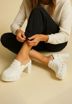  Lyrac Recycled Leather Platform Clogs In White