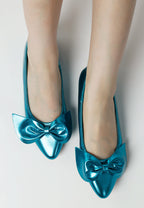  Bromelia Metallic Pleather Bow Ballerinas