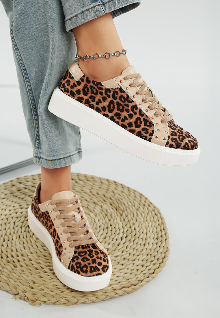  Flippin Studded Leopard Print Chunky Sneakers