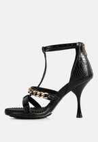  DAKOTA Metal Chain Embellishment Sandals In Black