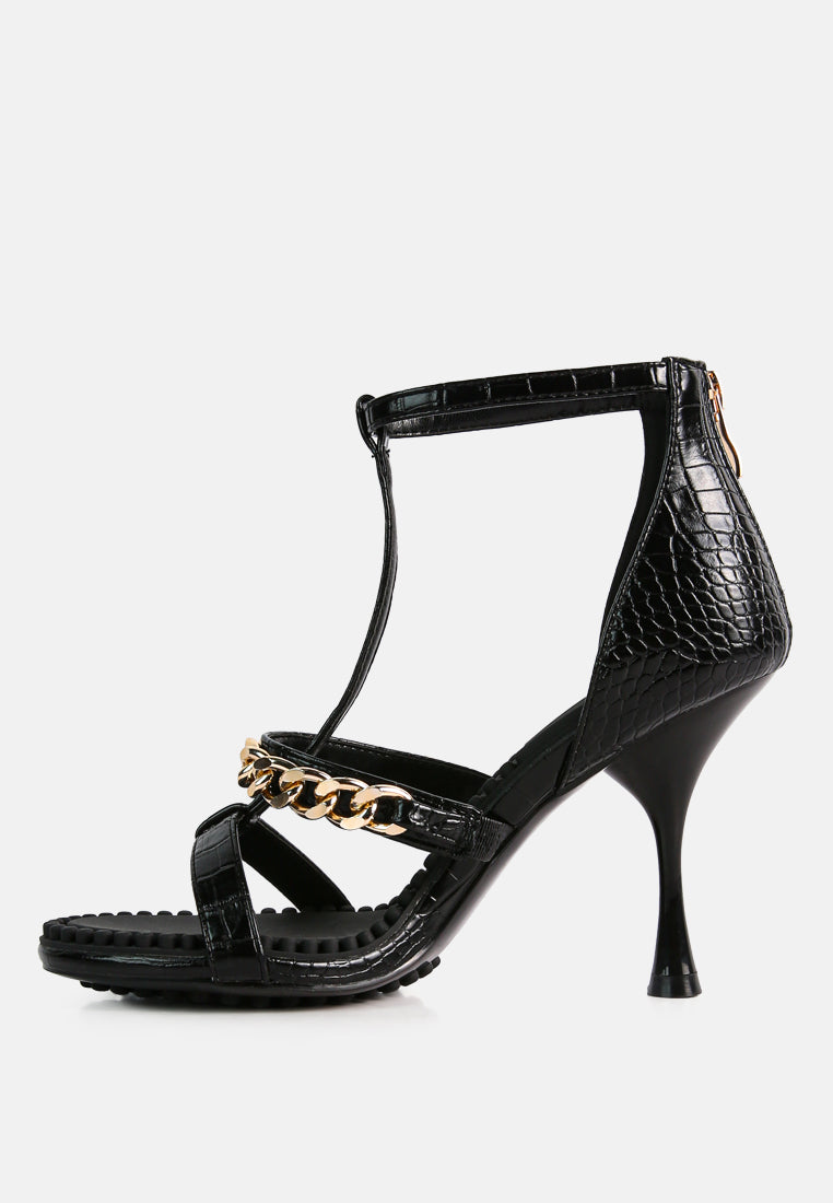  DAKOTA Metal Chain Embellishment Sandals In Black