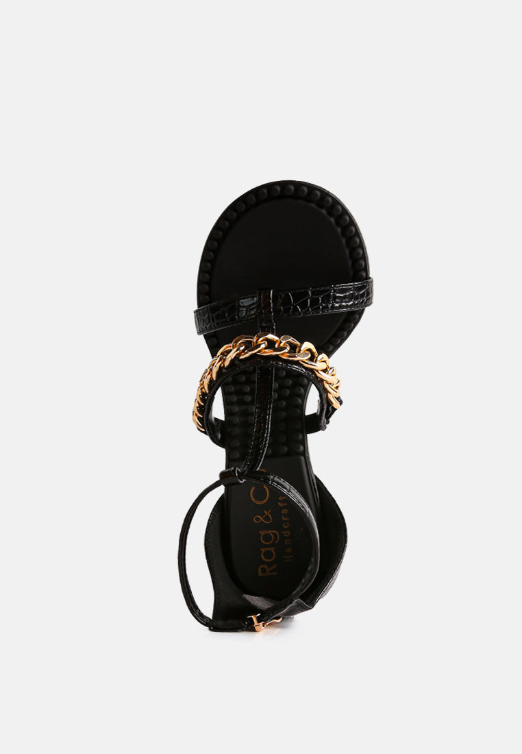  DAKOTA Metal Chain Embellishment Sandals In Black