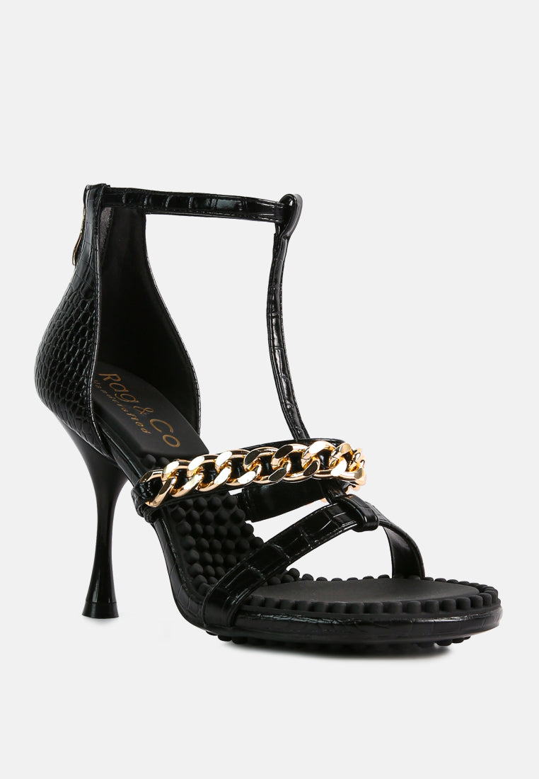  DAKOTA Metal Chain Embellishment Sandals In Black