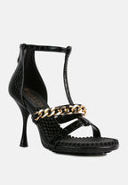  DAKOTA Metal Chain Embellishment Sandals In Black