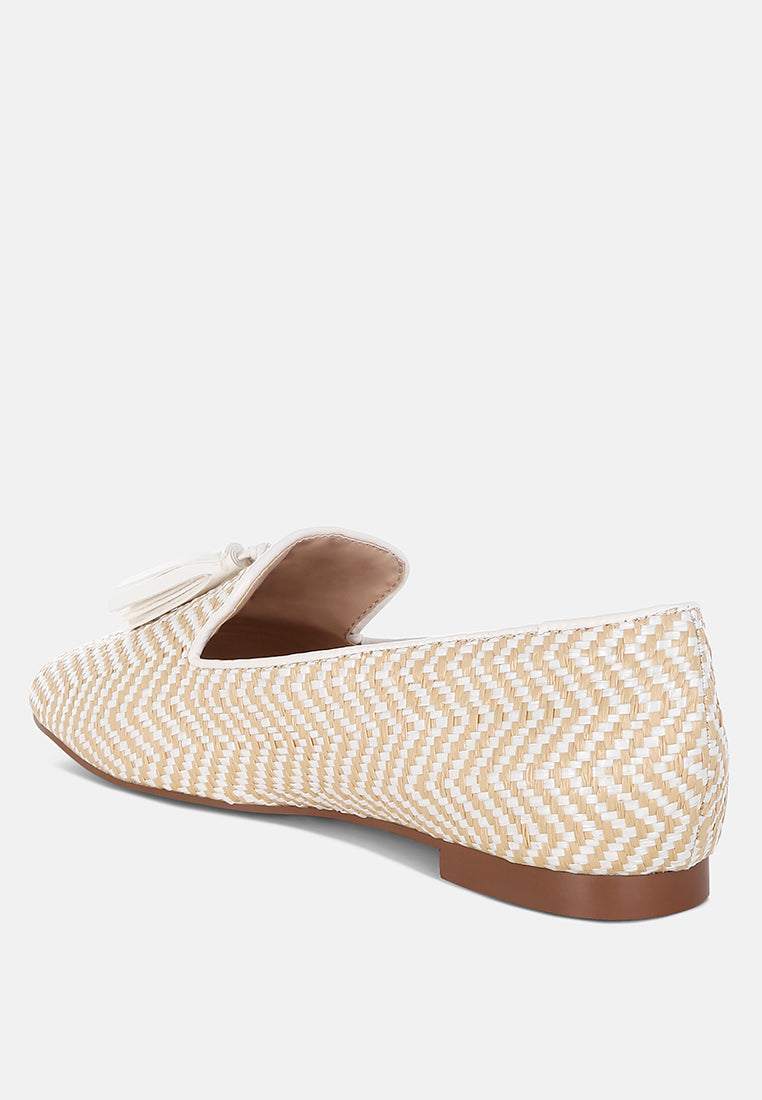  Dara Raffia Tassels Detail Loafers