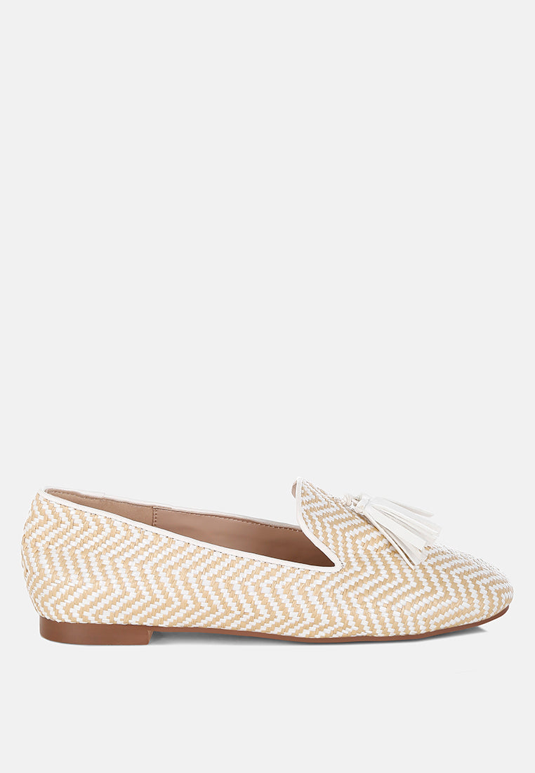  Dara Raffia Tassels Detail Loafers