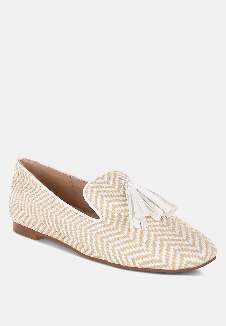  Dara Raffia Tassels Detail Loafers