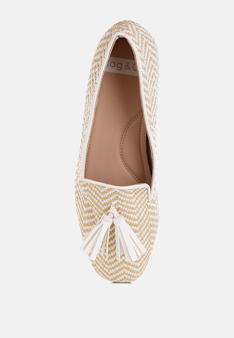  Dara Raffia Tassels Detail Loafers