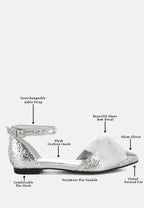  Clarice Sheer Bow Detail Glitter Flat Sandals