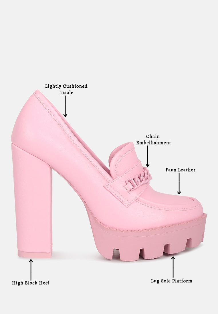  CORINNE Pink Chain Embellished Chunky Loafers