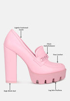  CORINNE Pink Chain Embellished Chunky Loafers