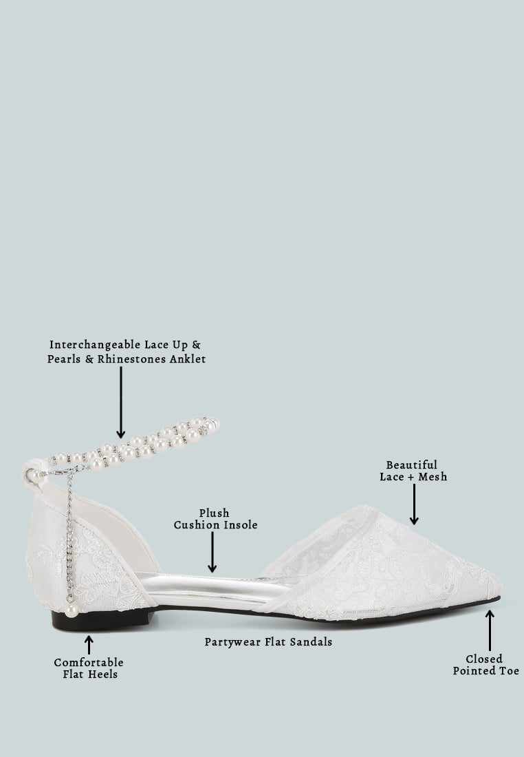  Shrami Pearl & Rhinestone Strap Flat Sandals