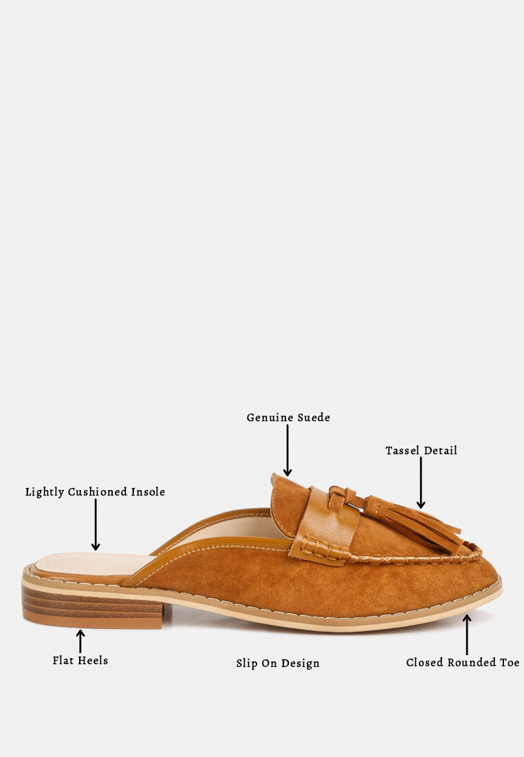  EDMANDA Tassle Detail Leather Mules In Light Tan