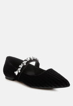  Dresden Diamante Brooch Velvet Ballerinas
