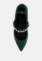  Dresden Diamante Brooch Velvet Ballerinas
