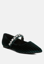  Dresden Diamante Brooch Velvet Ballerinas