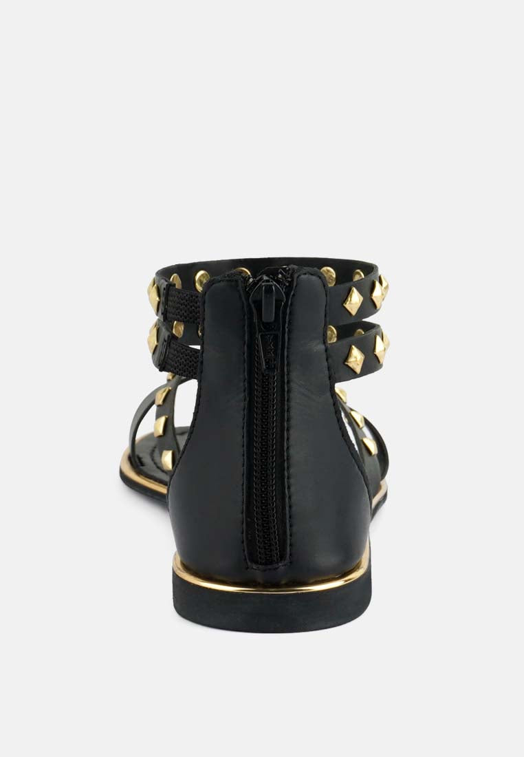  EMMETH Studs Embellished Black Flat Gladiator Sandals