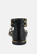 EMMETH Studs Embellished Black Flat Gladiator Sandals