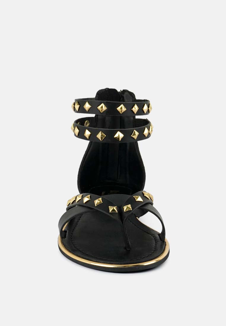  EMMETH Studs Embellished Black Flat Gladiator Sandals