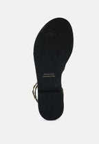  EMMETH Studs Embellished Black Flat Gladiator Sandals