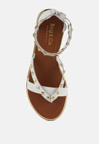  EMMETH Studs Embellished White Flat Gladiator Sandals