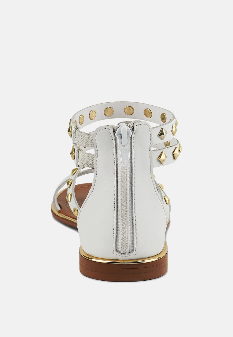  EMMETH Studs Embellished White Flat Gladiator Sandals