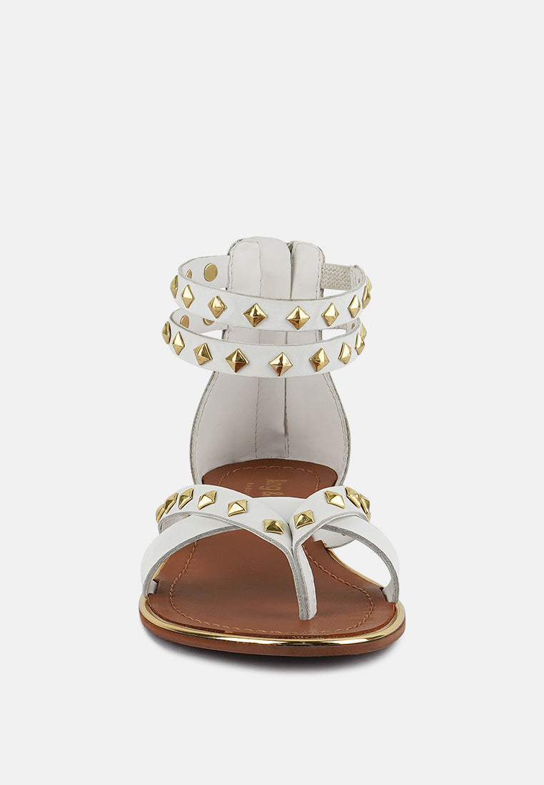  EMMETH Studs Embellished White Flat Gladiator Sandals