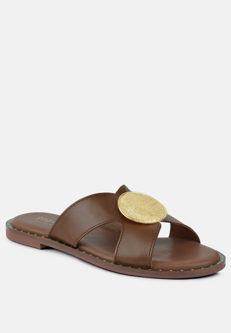  EUDORA Embellished Tan Slip-ons