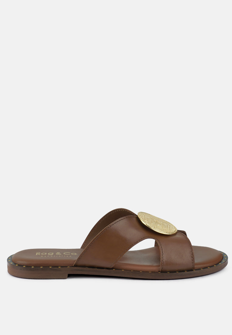  EUDORA Embellished Tan Slip-ons