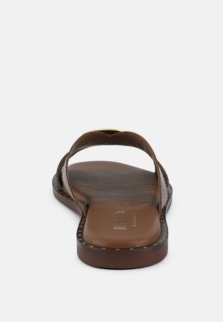  EUDORA Embellished Tan Slip-ons