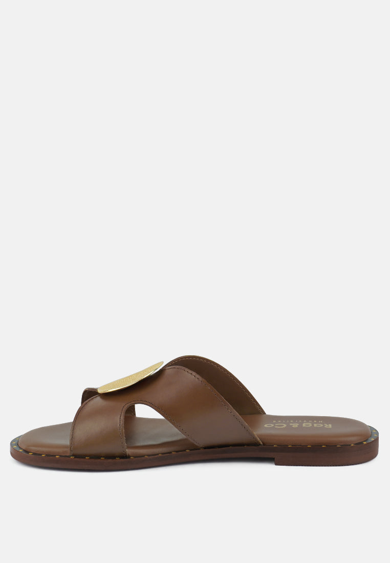  EUDORA Embellished Tan Slip-ons