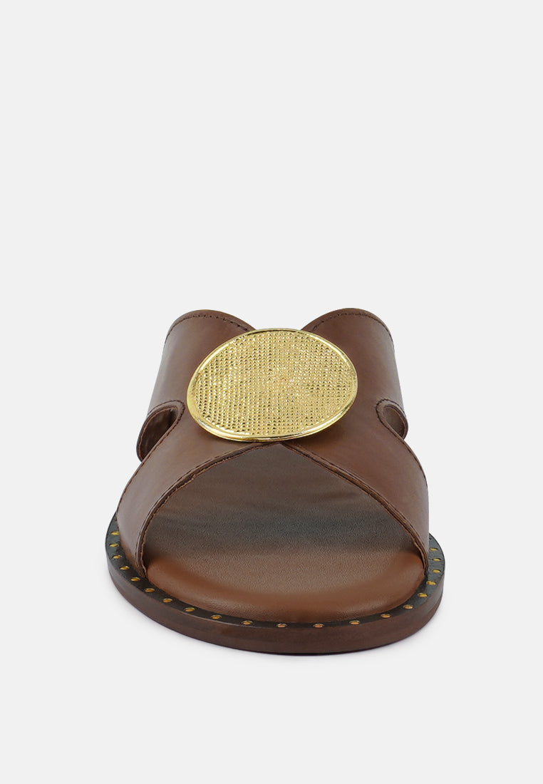  EUDORA Embellished Tan Slip-ons