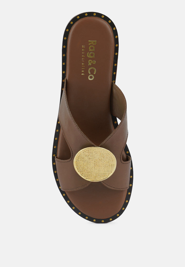  EUDORA Embellished Tan Slip-ons