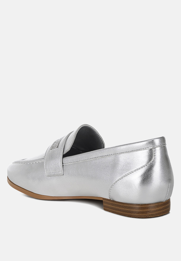  Eden Ode Rhinestone Strap Metallic Loafers