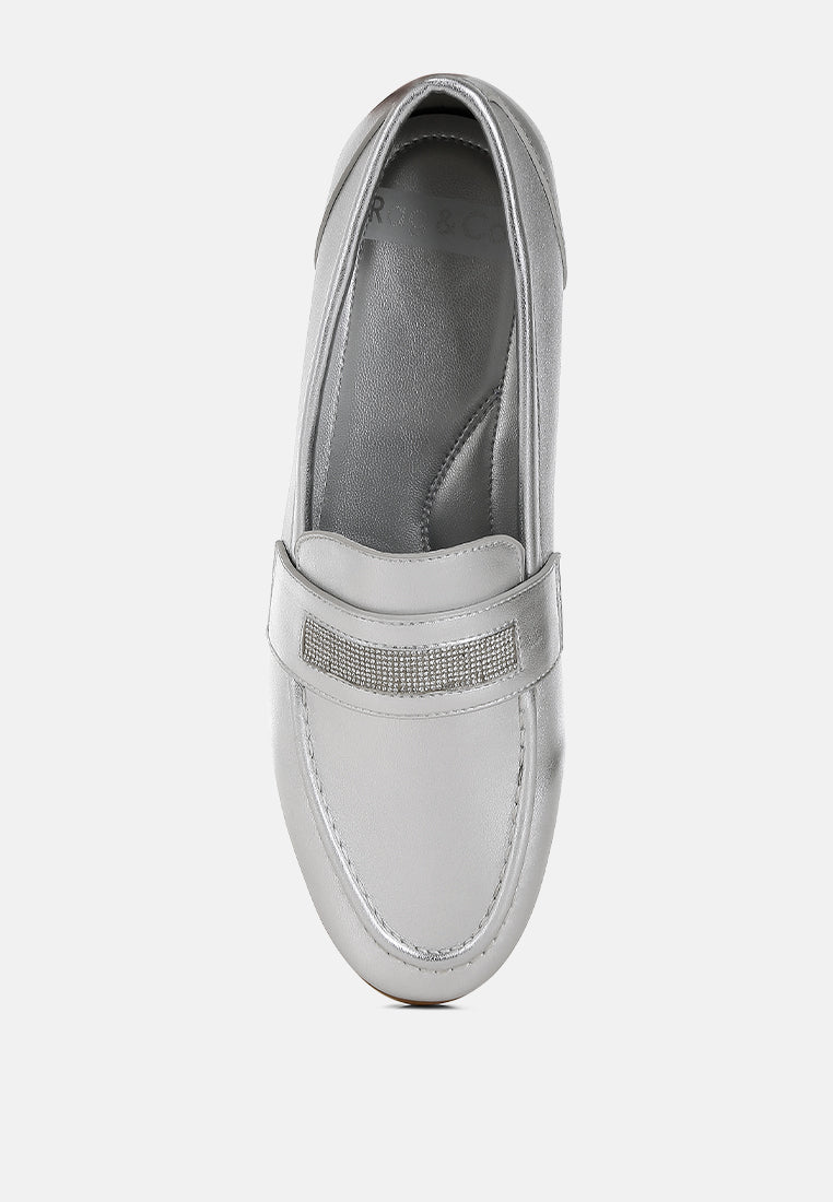  Eden Ode Rhinestone Strap Metallic Loafers