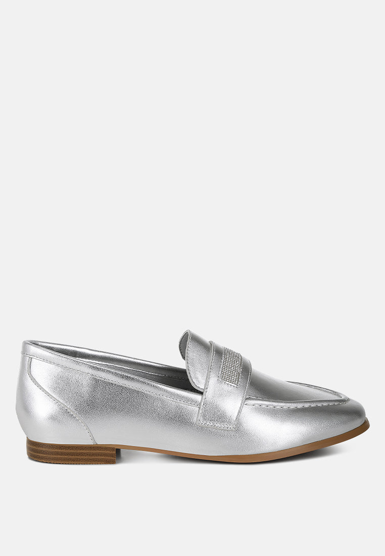  Eden Ode Rhinestone Strap Metallic Loafers