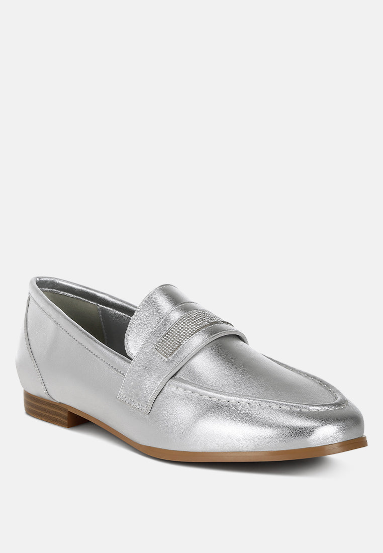  Eden Ode Rhinestone Strap Metallic Loafers
