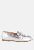  Estafa Horsebit & Studs Metallic Pleather Loafers