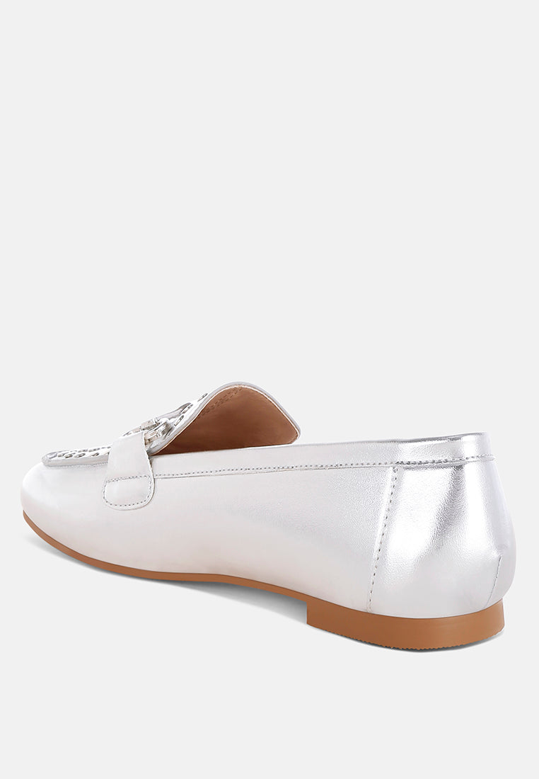  Estafa Horsebit & Studs Metallic Pleather Loafers