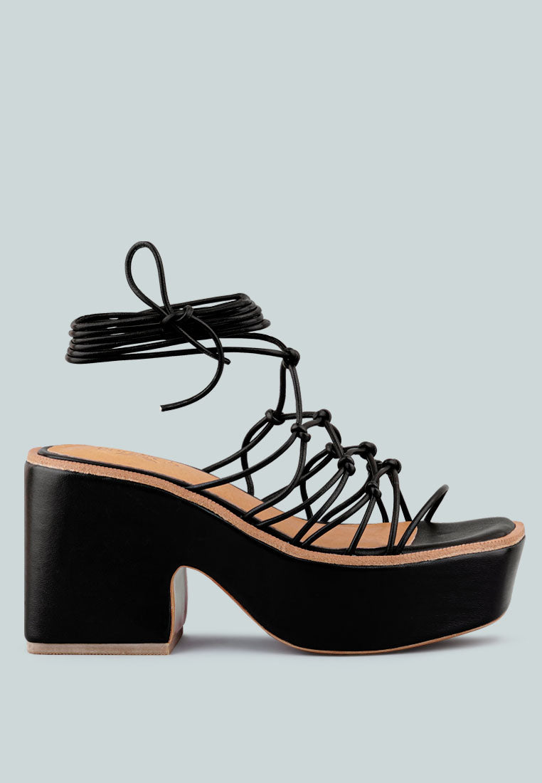  FAWCETT Black Tie Up Platform Heeled Sandals