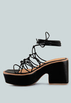  FAWCETT Black Tie Up Platform Heeled Sandals
