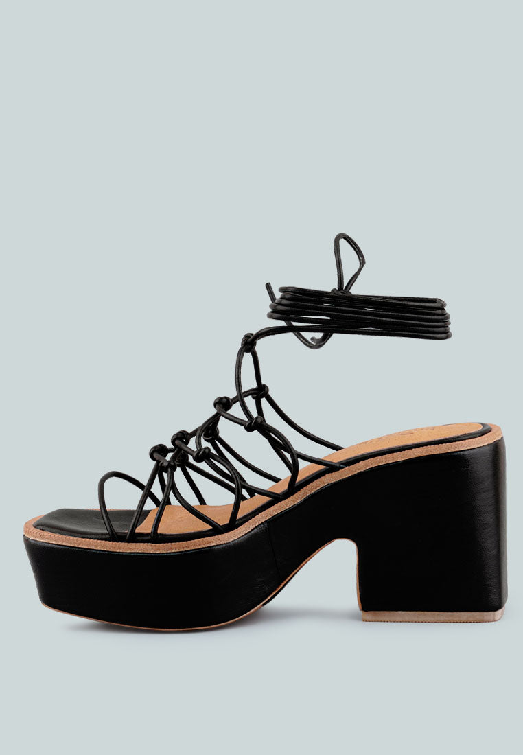  FAWCETT Black Tie Up Platform Heeled Sandals