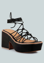  FAWCETT Black Tie Up Platform Heeled Sandals