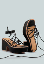  FAWCETT Black Tie Up Platform Heeled Sandals