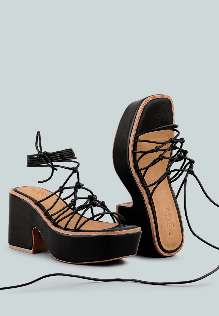  FAWCETT Black Tie Up Platform Heeled Sandals