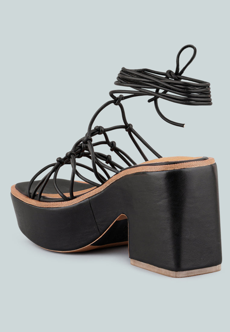  FAWCETT Black Tie Up Platform Heeled Sandals