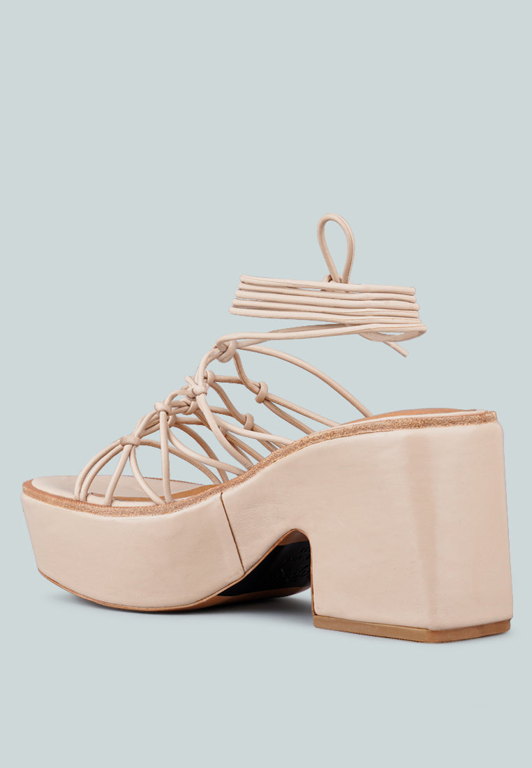  FAWCETT Nude Tie Up Platform Heeled Sandals