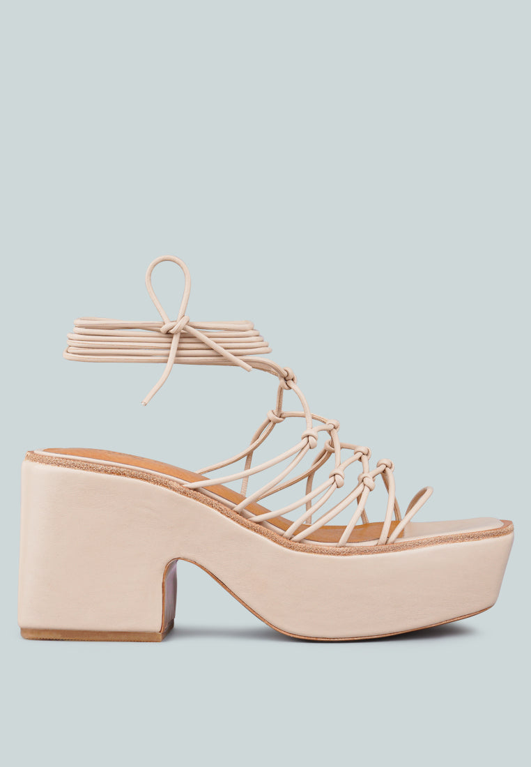  FAWCETT Nude Tie Up Platform Heeled Sandals